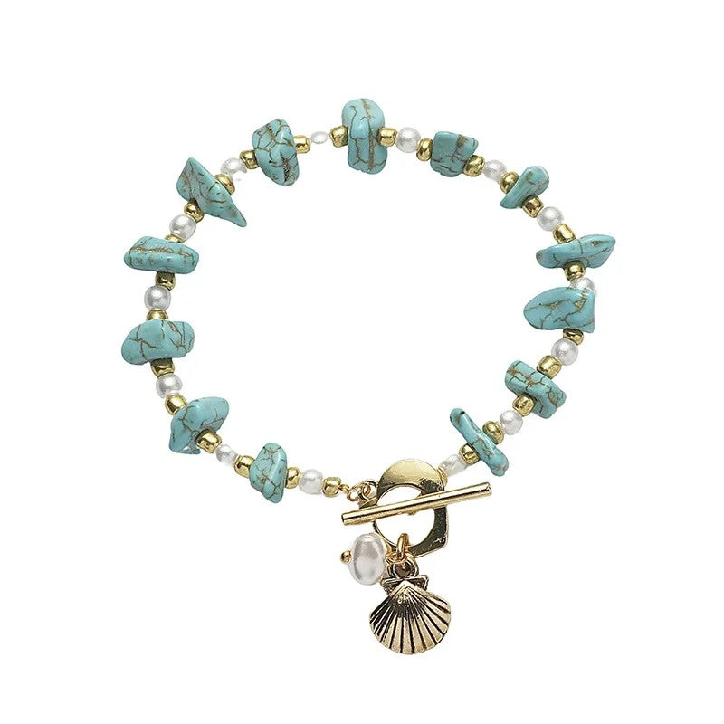 Irregular Turquoise Gravel Bracelet with Beaded Natural Stone Shell Pendant Adjustable Bracelet for women's Charms Jewelry