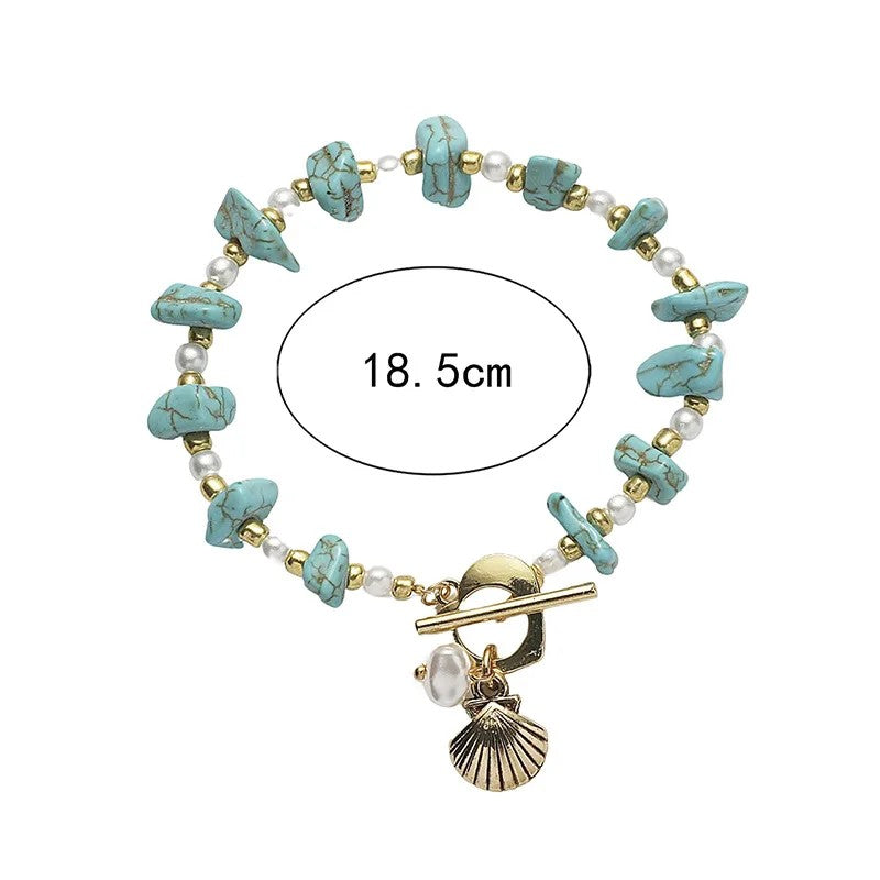 Irregular Turquoise Gravel Bracelet with Beaded Natural Stone Shell Pendant Adjustable Bracelet for women's Charms Jewelry
