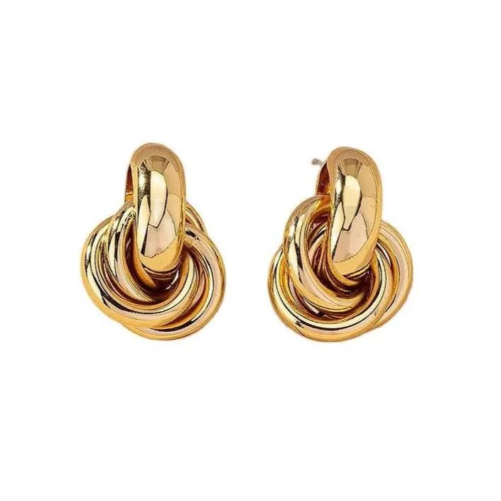 Gold SIlver Color Knot Hoop Earring For Women Shiny Plating Trendy Earring Stud Cute Daily Wear Jewelry