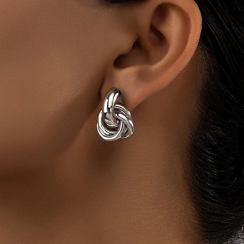 Gold SIlver Color Knot Hoop Earring For Women Shiny Plating Trendy Earring Stud Cute Daily Wear Jewelry