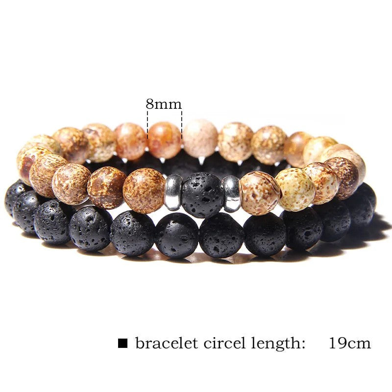 2Pcs/Set Couples Distance Bracelets male Black Lava Stone Beads bracelet female wood beads Charm Bracelets Women Men bracelet