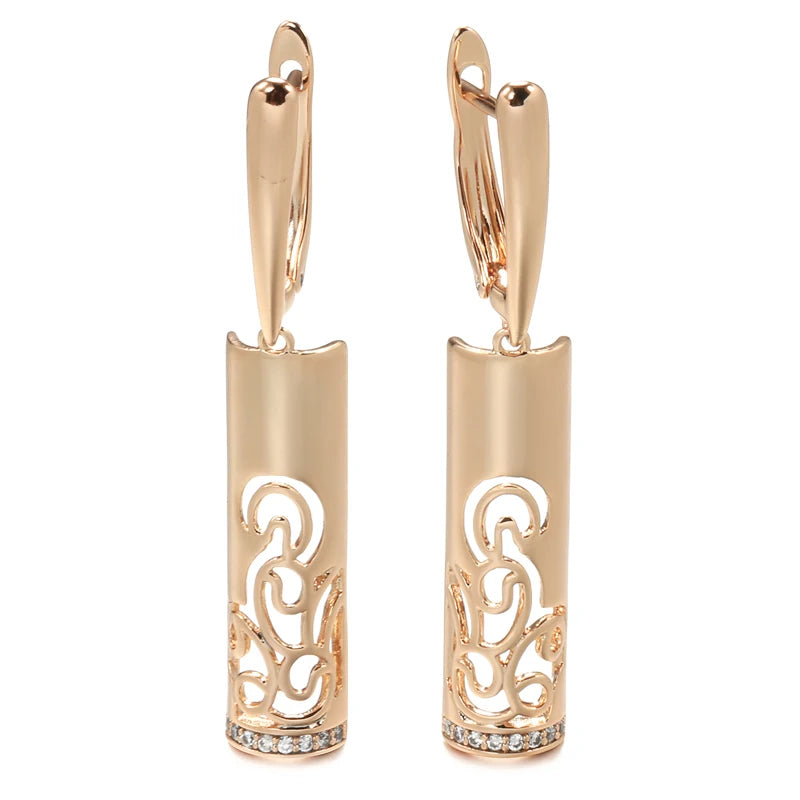 Trend Long Flower Vintage Dangle Earrings Women 585 Rose Gold With Natural Zircon