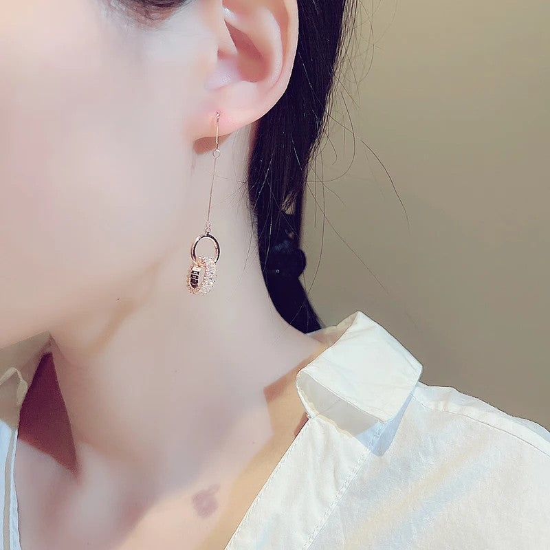 Long Super Elegant Micro Inlaid Round Zircon Earring Ear Hook Temperament For Lady Romantic Exquisite Luxury Earring