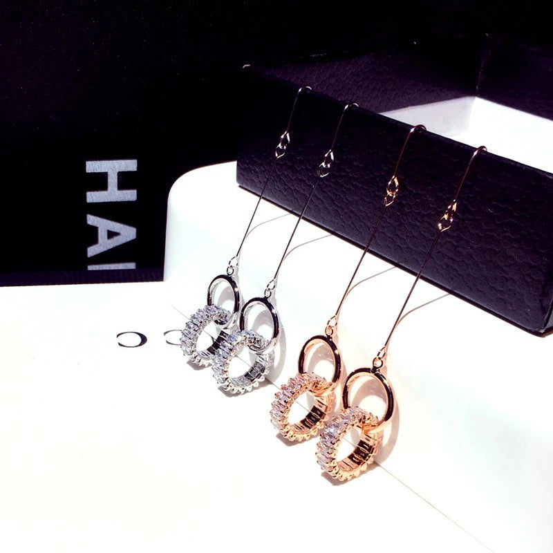 Long Super Elegant Micro Inlaid Round Zircon Earring Ear Hook Temperament For Lady Romantic Exquisite Luxury Earring