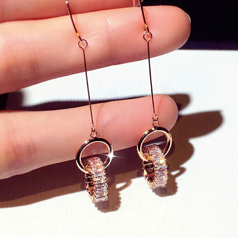 Long Super Elegant Micro Inlaid Round Zircon Earring Ear Hook Temperament For Lady Romantic Exquisite Luxury Earring