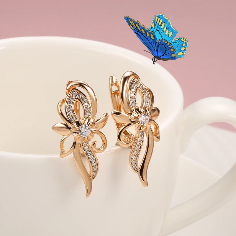 Luxury 3Pcs Natural Zircon Flower Earring Necklace Ring Sets for Women