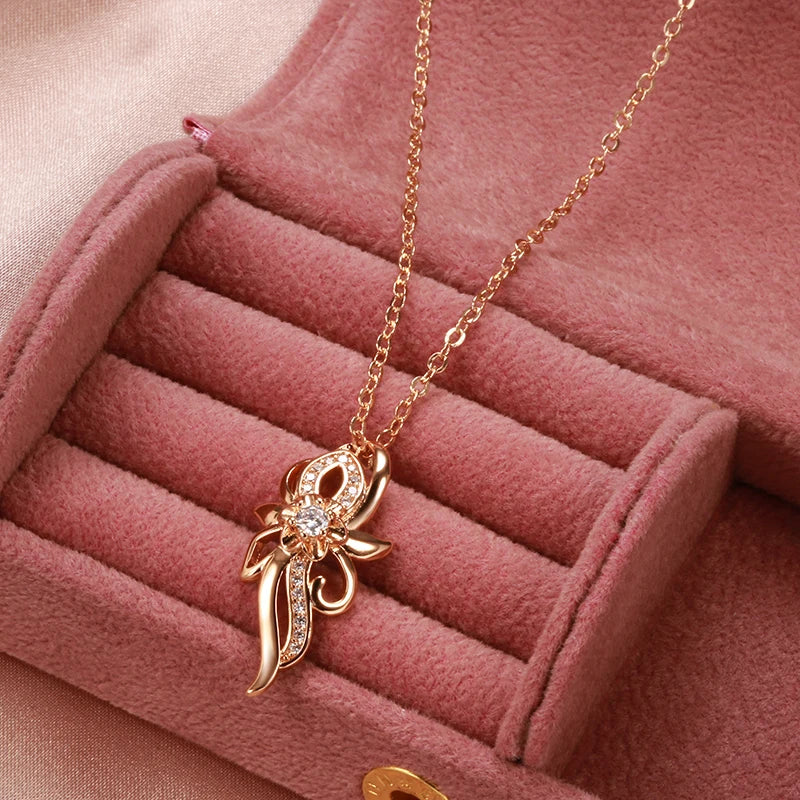Luxury 3Pcs Natural Zircon Flower Earring Necklace Ring Sets for Women
