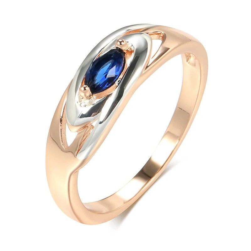 Luxury Blue Stone Ring 585 Rose Gold Mixed White Gold Women Wide Rings Trendy Natural Zircon Wedding Jewelry