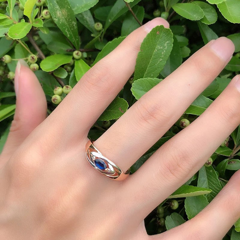 Luxury Blue Stone Ring 585 Rose Gold Mixed White Gold Women Wide Rings Trendy Natural Zircon Wedding Jewelry
