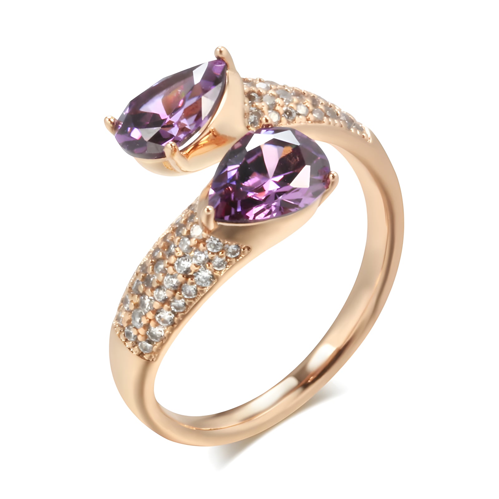 Luxury Purple Natural Zircon Ring For Women 585 Rose Gold Color Open Ring Vintage Wedding Daily Fine Jewelry