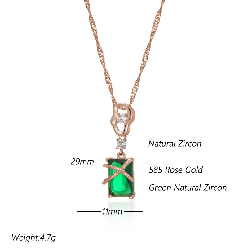 Luxury Square Green Natural Zircon Pendant Necklace For Women 585 Rose Gold Color Pendant