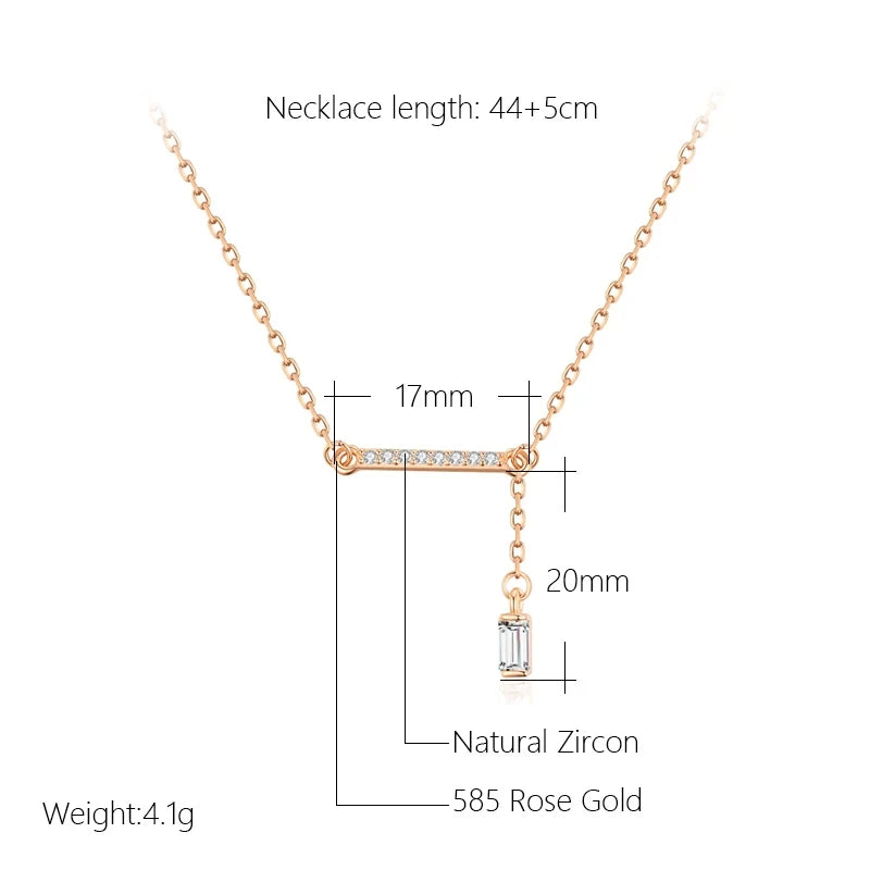 Luxury Square Natural Zircon Pendant Necklace for Women Trendy 585 Rose Gold Color High Quality Daily Fine Jewelry
