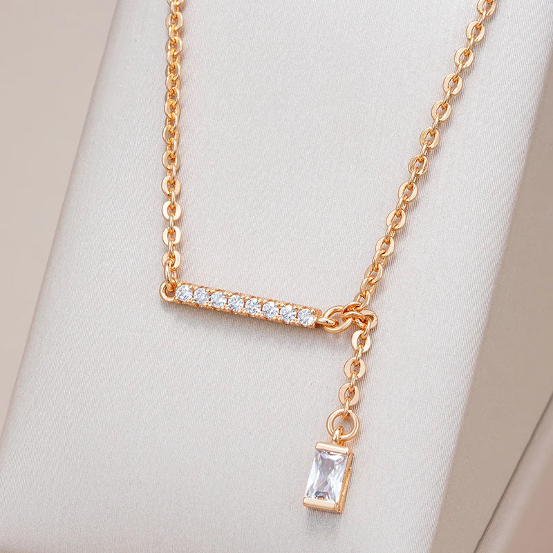 Luxury Square Natural Zircon Pendant Necklace for Women Trendy 585 Rose Gold Color High Quality Daily Fine Jewelry