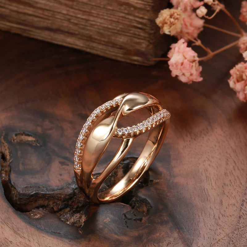 585 Rose Gold Earrings Ring for Women Micro-wax Inlay Natural Zircon Geometry Ring Wedding Jewelry Sets