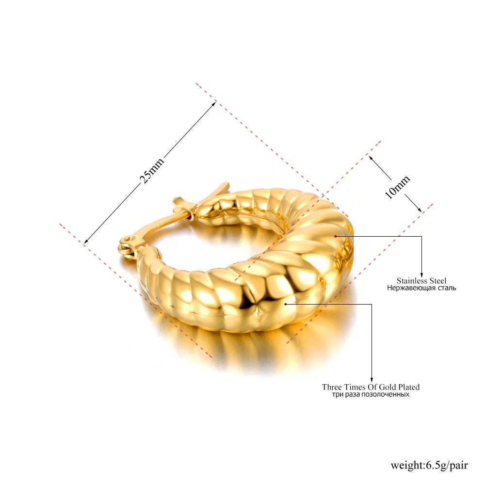 Stainless Steel Minimalist Twist Metalic Hoop Earrings For Women Trendy Geometric Statement Accessories Jewelry