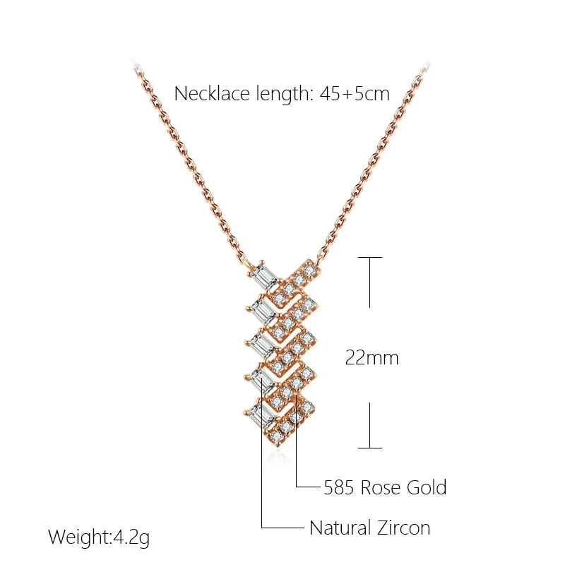 Natural Zircon Arrow Pendant Necklace for Women Fashion 585 Rose Gold Color High Quality Daily Fine Jewelry Gift