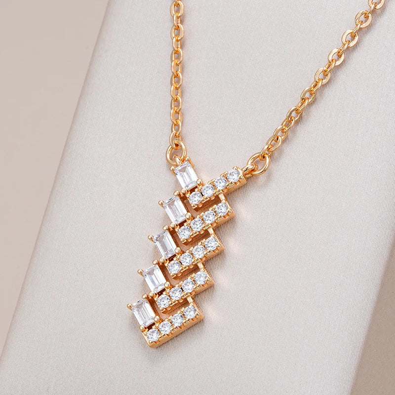 Natural Zircon Arrow Pendant Necklace for Women Fashion 585 Rose Gold Color High Quality Daily Fine Jewelry Gift