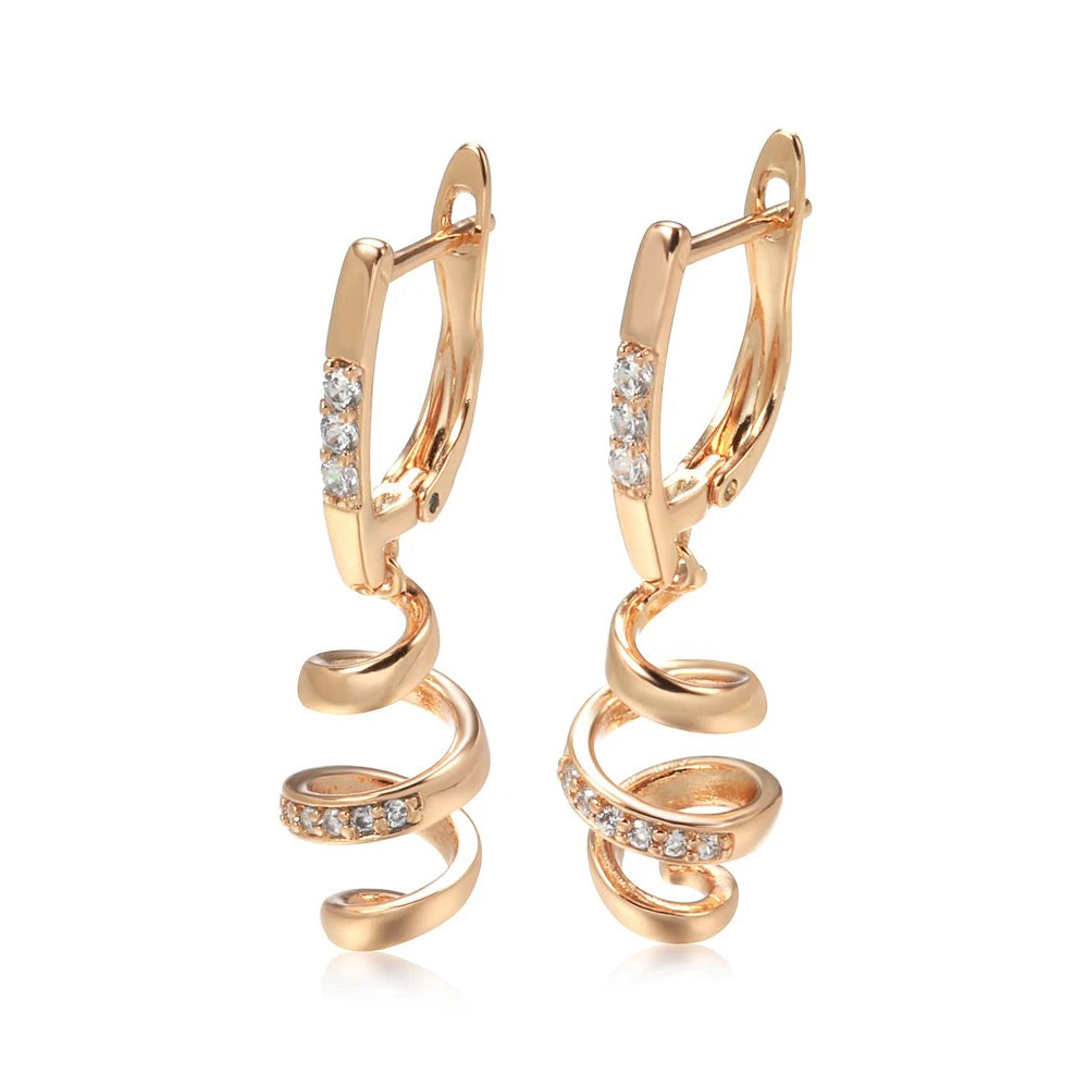 Rose Gold Drop Earrings for Women Natural Zircon Bridal Wedding Geometry Rotate Earrings Fashion Daily Jewelry