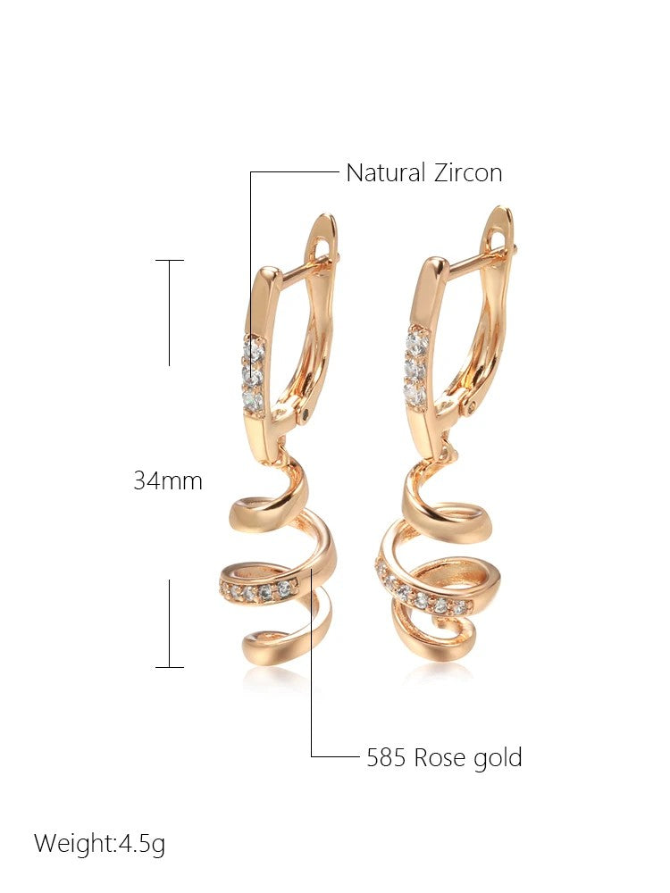 Rose Gold Drop Earrings for Women Natural Zircon Bridal Wedding Geometry Rotate Earrings Fashion Daily Jewelry