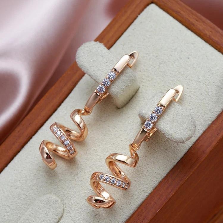 Rose Gold Drop Earrings for Women Natural Zircon Bridal Wedding Geometry Rotate Earrings Fashion Daily Jewelry
