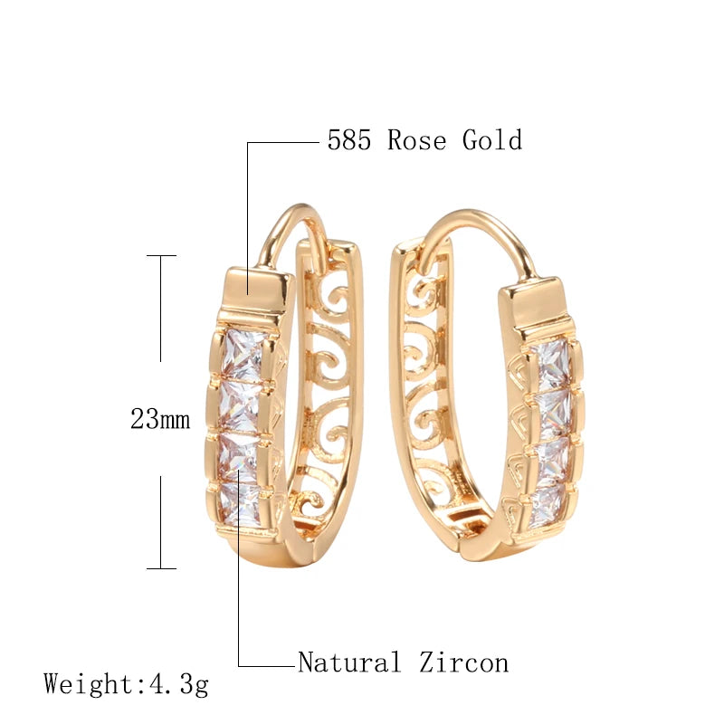 New Fashion Natural Zircon Hoop Earrings Women 585 Rose Gold Hollow Flower Drop Earrings
