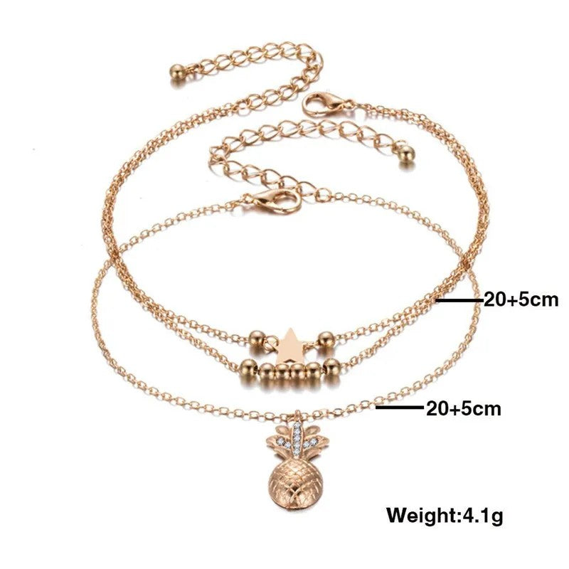Pineapple Pendant Anklet Beaded Summer Beach Foot Jewelry