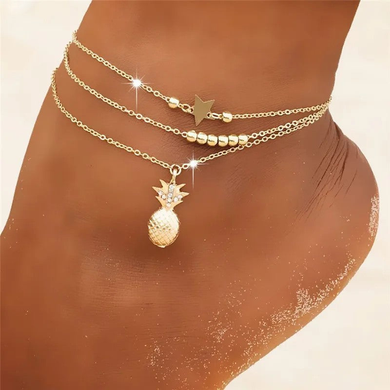 Pineapple Pendant Anklet Beaded Summer Beach Foot Jewelry
