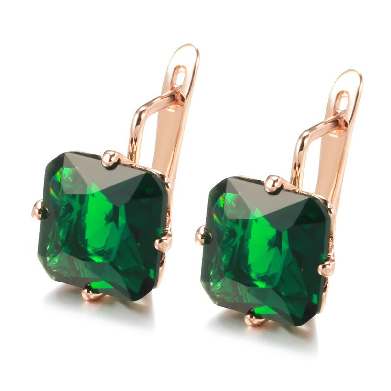 Luxury 585 Rose Gold Bride Women Earring Wedding Jewelry Fashion Big Square /Green Natural Zircon Drop Earring