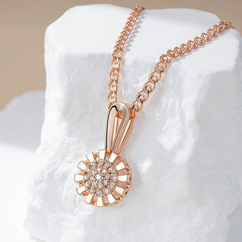 Rose Gold Color Crystal Flower Pendant Necklace For Women Full Shiny Natural Zircon Accessories Daily Fine Jewelry