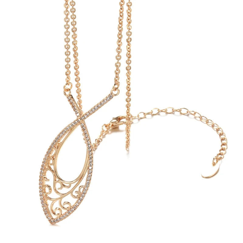 Trend 585 Rose Gold Color Pendant Necklaces For Women Natural Zircon Accessories Hollow Flower Pendant Vintage Jewelry