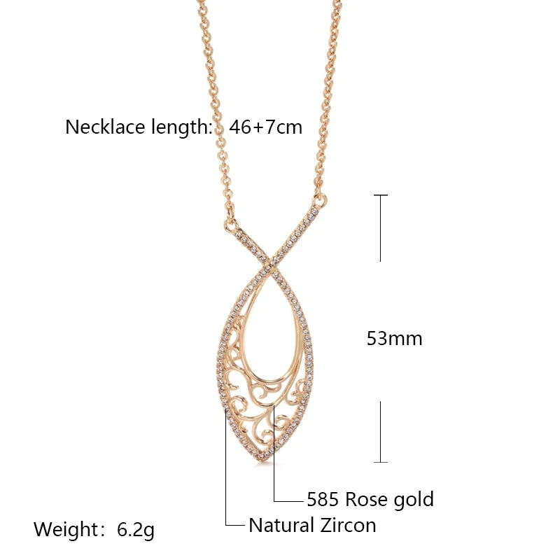 Trend 585 Rose Gold Color Pendant Necklaces For Women Natural Zircon Accessories Hollow Flower Pendant Vintage Jewelry