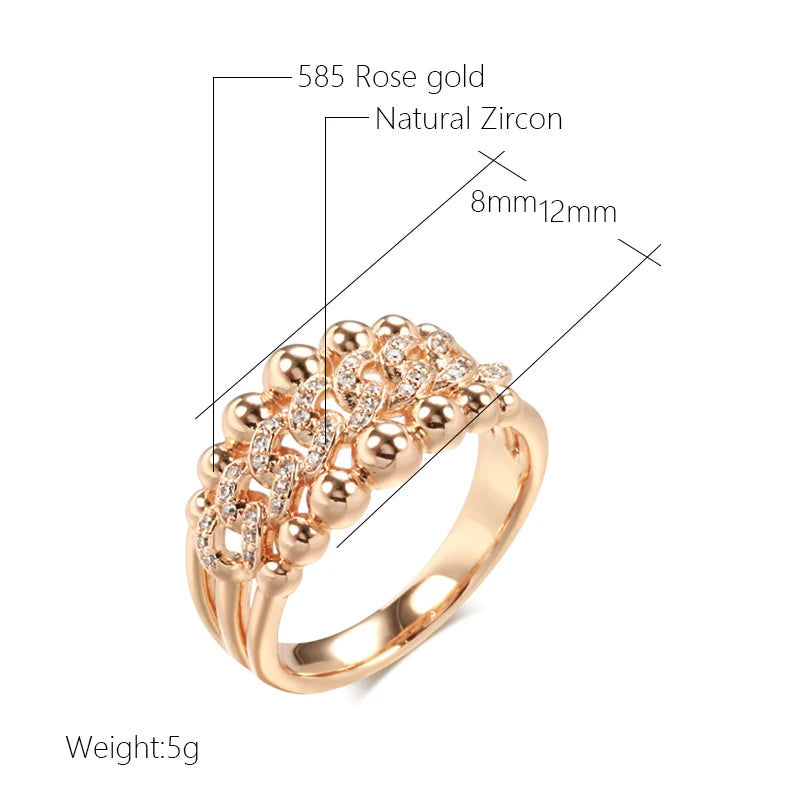 New 585 Rose Gold Color Big Rings for Women Fashion Natural Zircon Crystal Ball Ring Modern Wedding Party Daily Jewelry