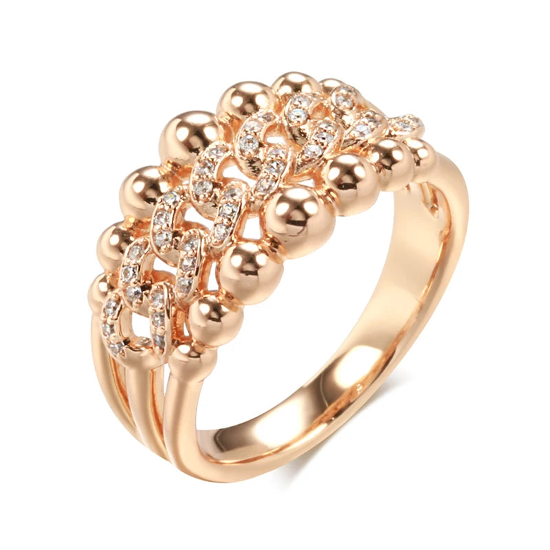 New 585 Rose Gold Color Big Rings for Women Fashion Natural Zircon Crystal Ball Ring Modern Wedding Party Daily Jewelry