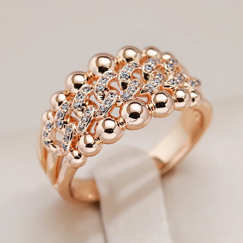 New 585 Rose Gold Color Big Rings for Women Fashion Natural Zircon Crystal Ball Ring Modern Wedding Party Daily Jewelry