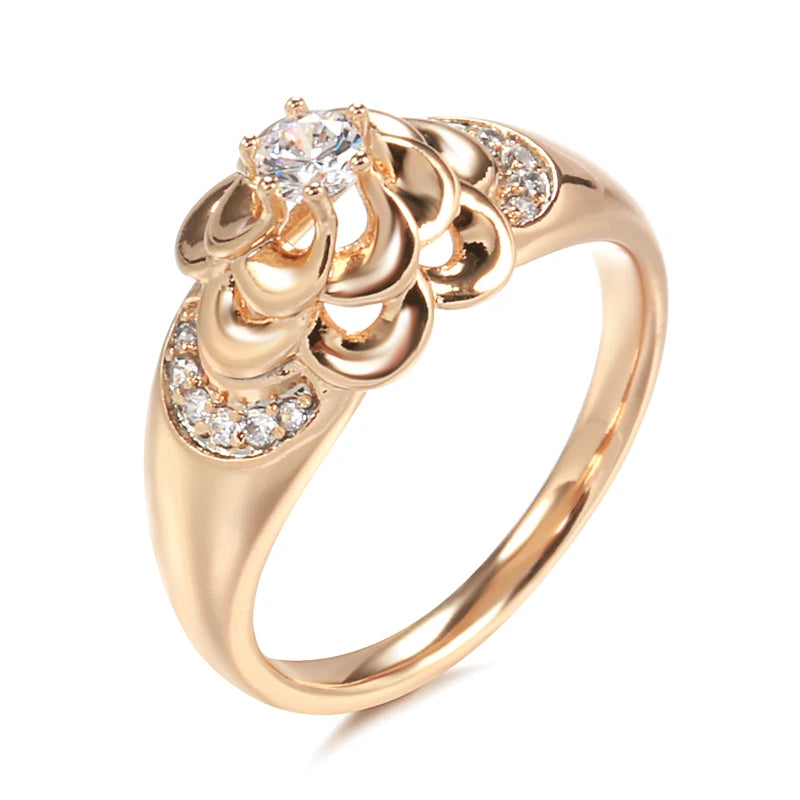 585 Rose Gold Flower Ring Fashion Creative Wedding Jewelry Natural Zircon Women Ring Unusual Vintage Jewelry