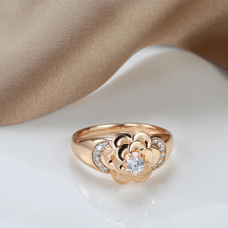 585 Rose Gold Flower Ring Fashion Creative Wedding Jewelry Natural Zircon Women Ring Unusual Vintage Jewelry
