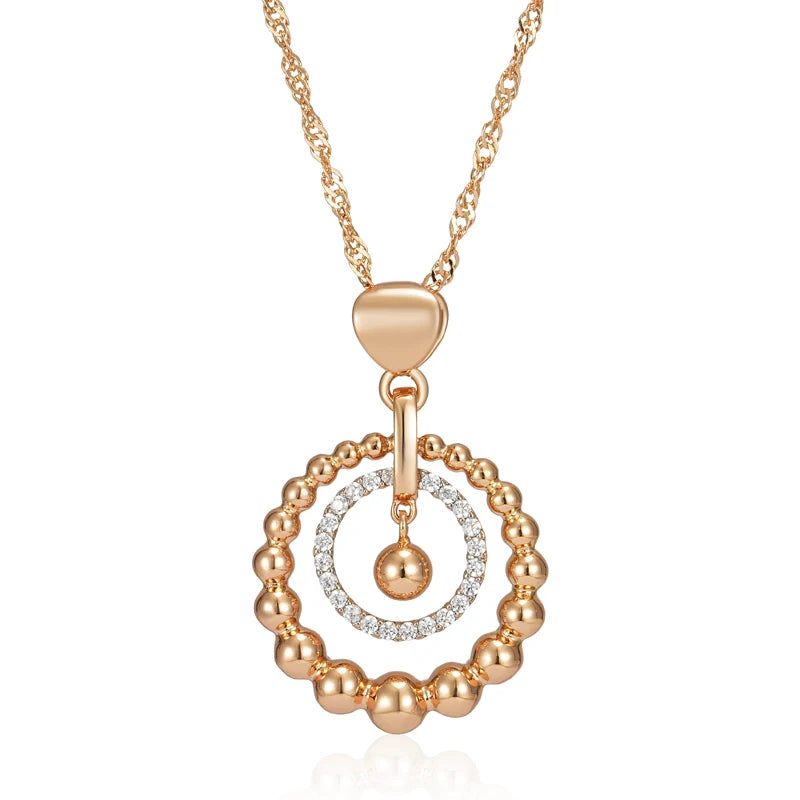 Glossy Bead Natural Zircon Pendant Necklace for Women Fashion 585 Rose Gold Silver Color Mix Daily Fine Retro Jewelry