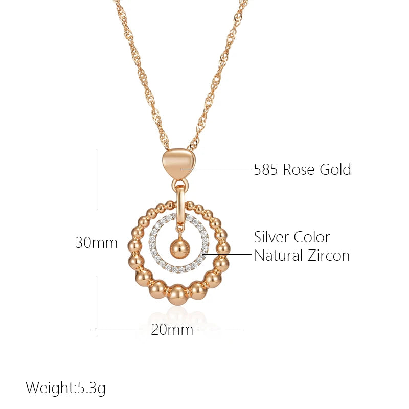 Glossy Bead Natural Zircon Pendant Necklace for Women Fashion 585 Rose Gold Silver Color Mix Daily Fine Retro Jewelry