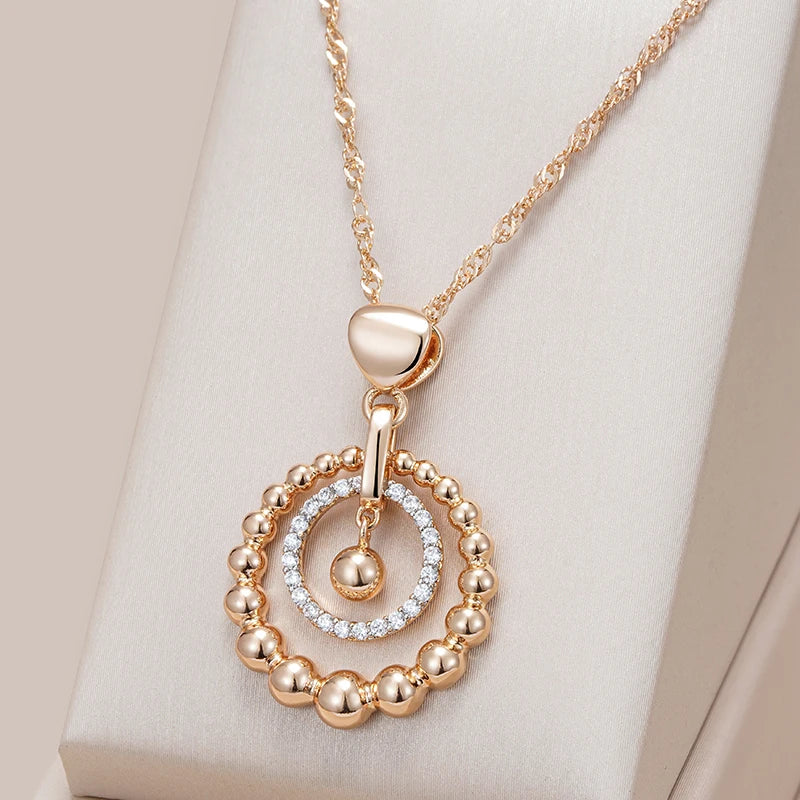 Glossy Bead Natural Zircon Pendant Necklace for Women Fashion 585 Rose Gold Silver Color Mix Daily Fine Retro Jewelry