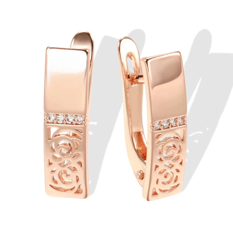 Rose Gold Glossy Hollow Flower Drop Earrings