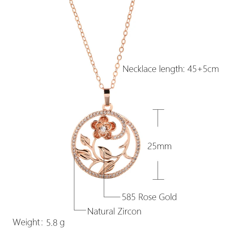 Rose Gold Hollow Flowers Necklace For Women Fashion Natural Zircon Wedding Party Daily Ethnic Jewelry