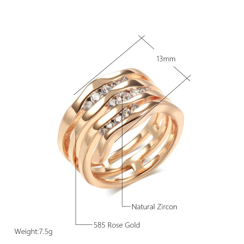 Rose Gold Micro-wax Inlay Natural Zircon Geometry Rings