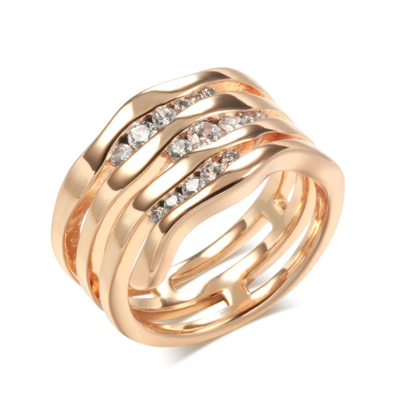 Rose Gold Micro-wax Inlay Natural Zircon Geometry Rings