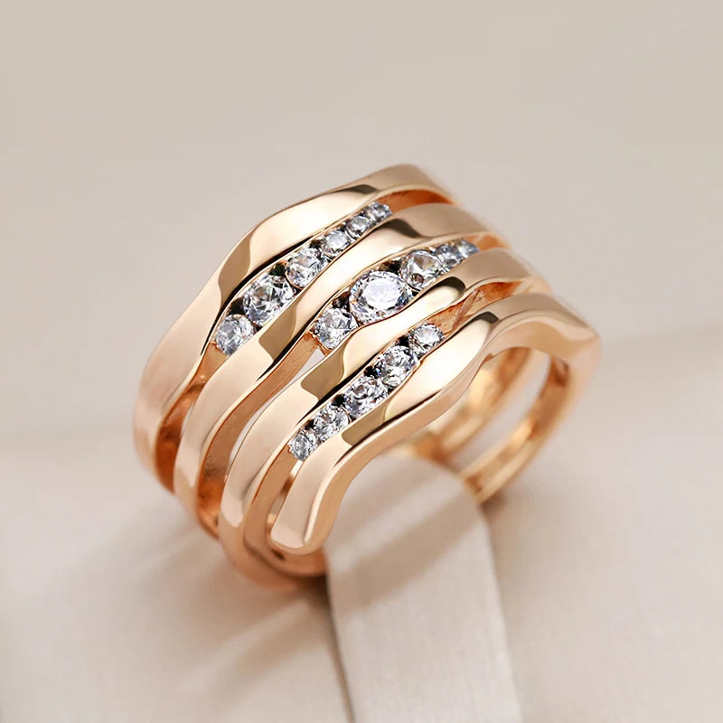 Rose Gold Micro-wax Inlay Natural Zircon Geometry Rings