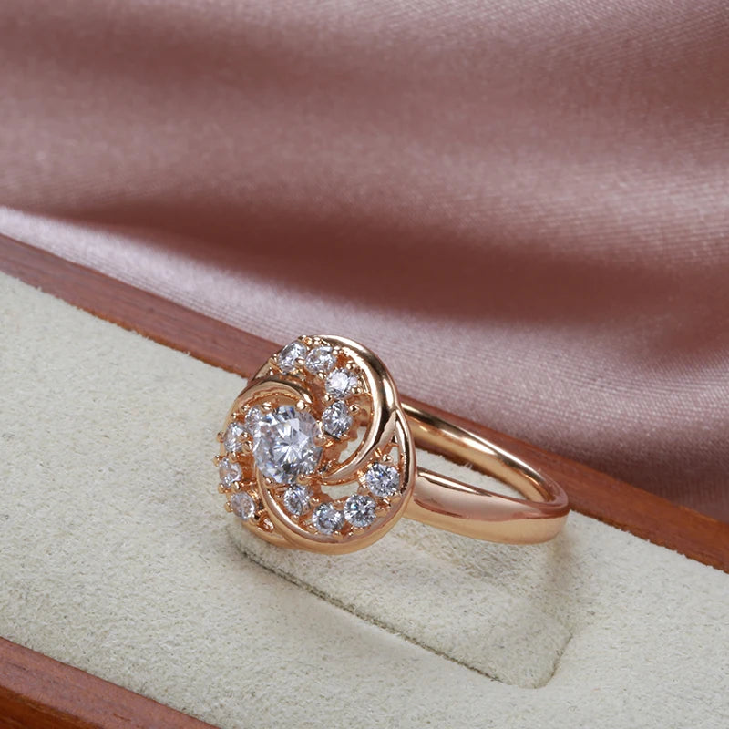 Rose Gold Natural Zircon Flower Ring Set