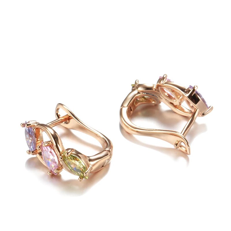585 Rose Gold Dangle Earrings for Women Fashion Pink Colorful Natural Zircon Earrings Party Cute Wedding Jewelry