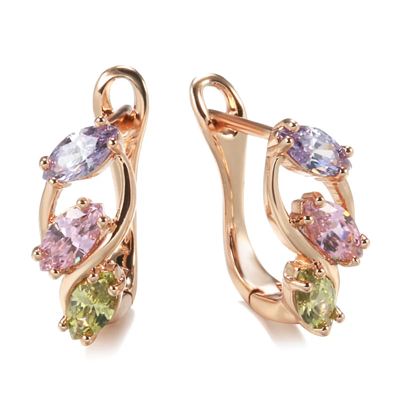 585 Rose Gold Dangle Earrings for Women Fashion Pink Colorful Natural Zircon Earrings Party Cute Wedding Jewelry