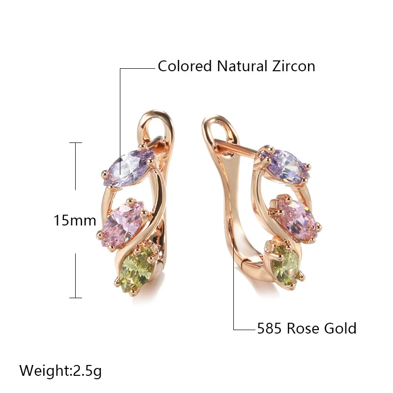 585 Rose Gold Dangle Earrings for Women Fashion Pink Colorful Natural Zircon Earrings Party Cute Wedding Jewelry
