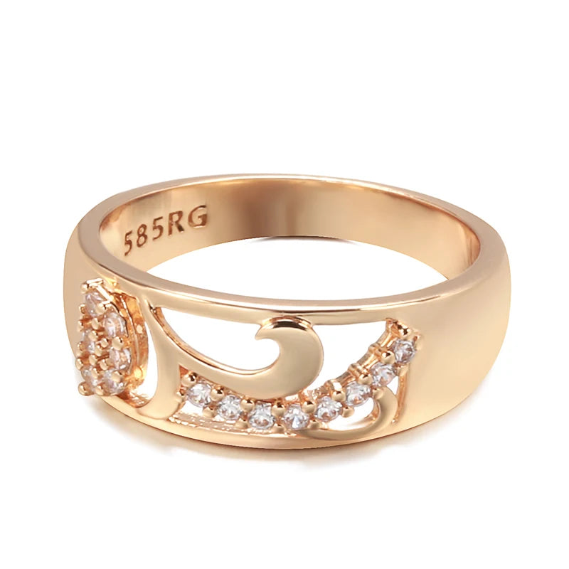Rose Gold Petal Hollow Natural Zirconia Ring Set