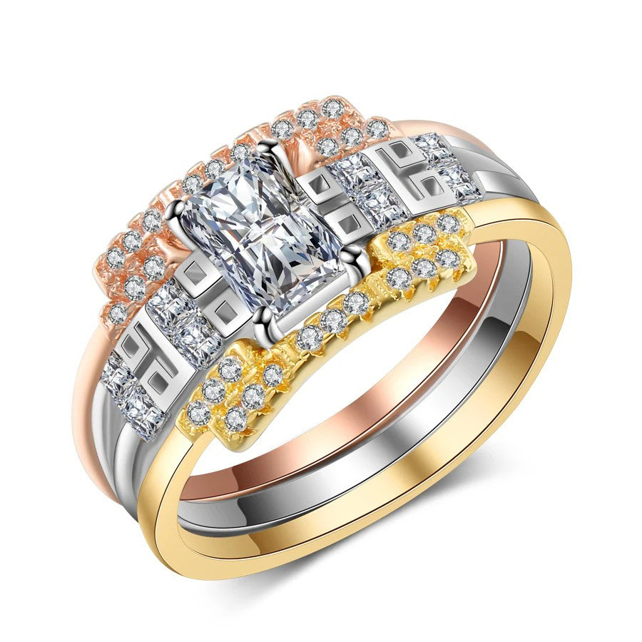Rose Gold Bridal Wedding Ring Sets Shiny Square Natural Zircon Engagement Jewelry